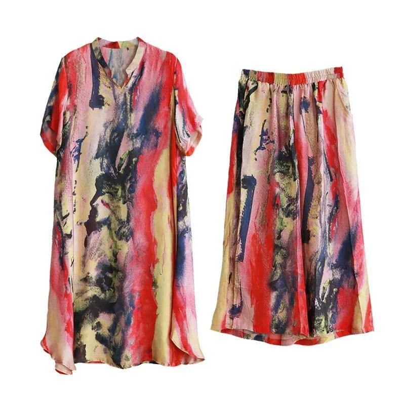 summer-new-silky-two-piece-set-of-long-t-shirt-nine-pants