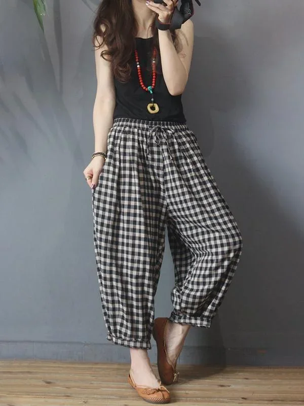 summer-plaid-drawstring-pants-plus-size-cotton-linen-harem-pants