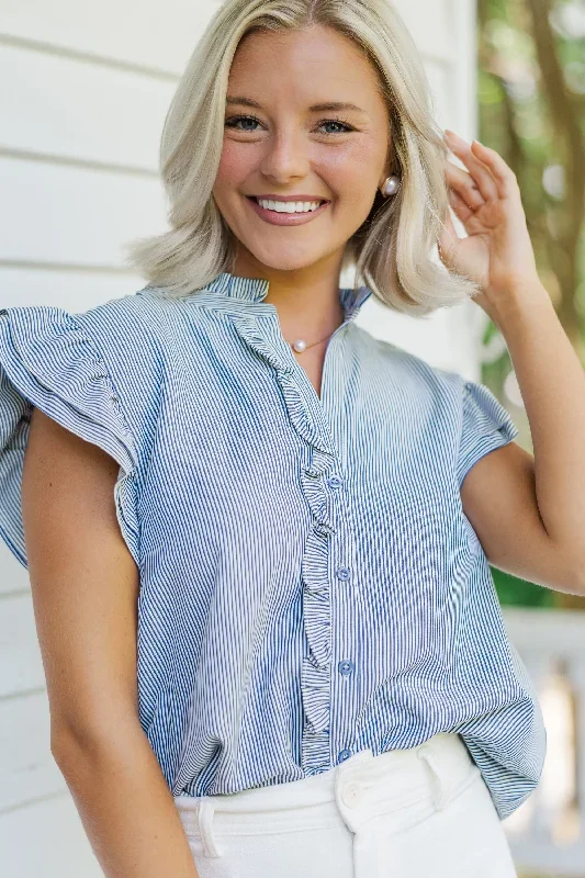 Sweet Southern Nights Navy Blue Pin Striped Blouse