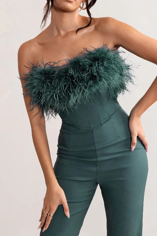 tessa-bottle-green-shaped-neckline-corset-jumpsuit-with-feather-trim-detail-cl128034047