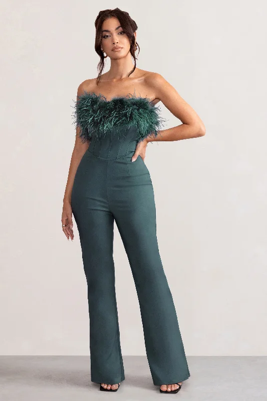 tessa-bottle-green-shaped-neckline-corset-jumpsuit-with-feather-trim-detail-cl128034047