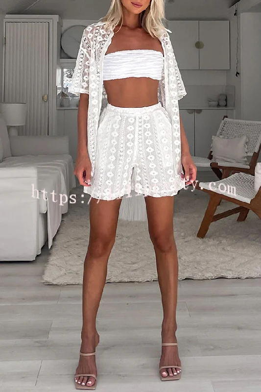 Lilipretty The Sun Is Just Right Floral Lace Elastic Waist Pocketed Shorts