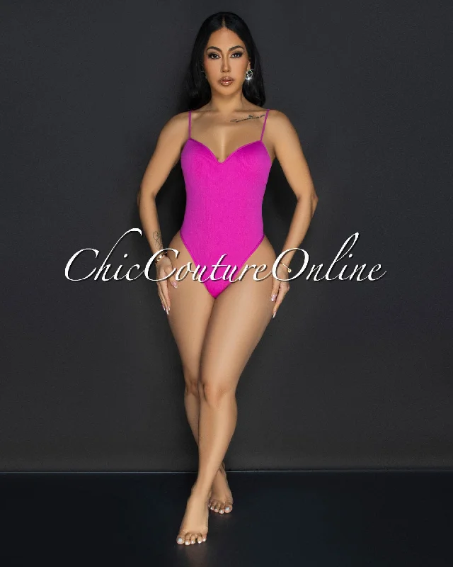 Toniya Fuchsia Ribbed Body-Con Bodysuit