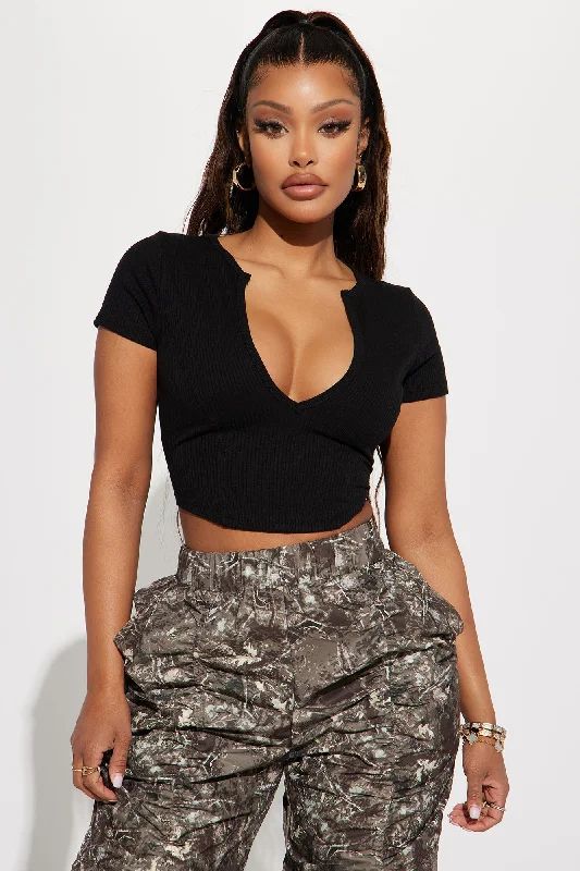 Valentina Plunge Crop Top - Black