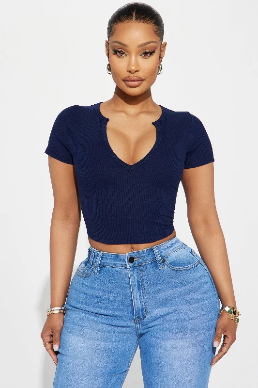 Valentina Plunge Crop Top - Navy