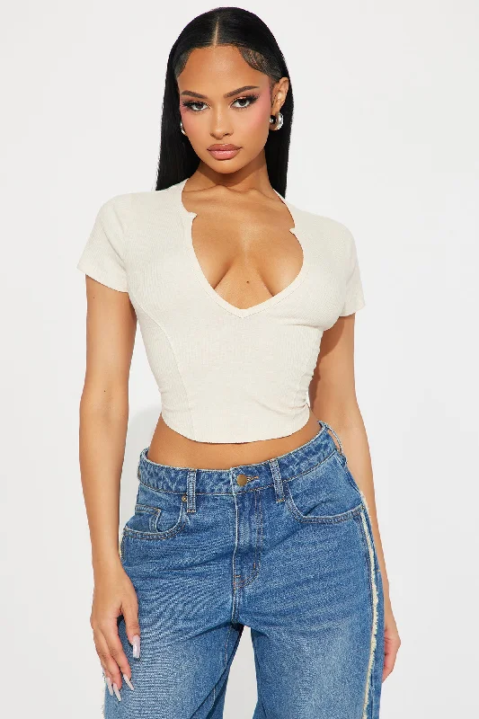 Valentina Plunge Crop Top - Oatmeal