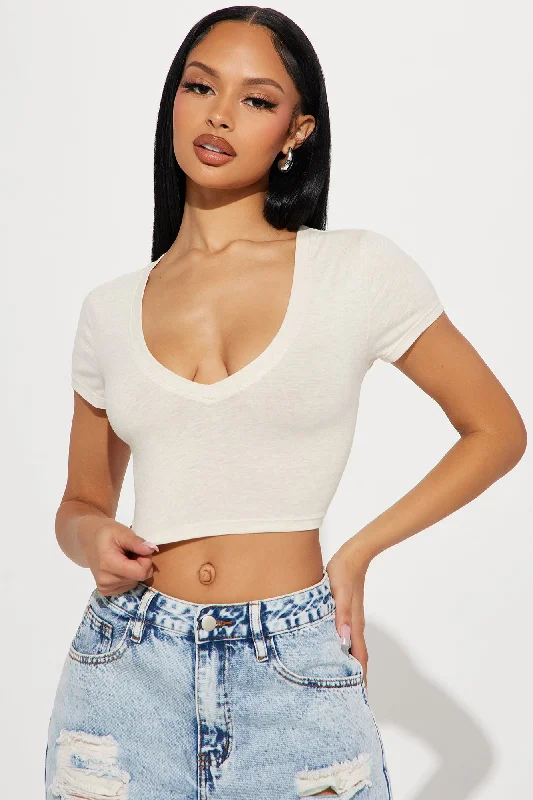 Veronica V-Neck Crop Top - Oatmeal