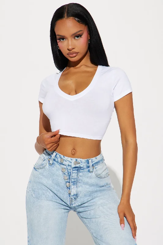 Veronica V-Neck Crop Top - White