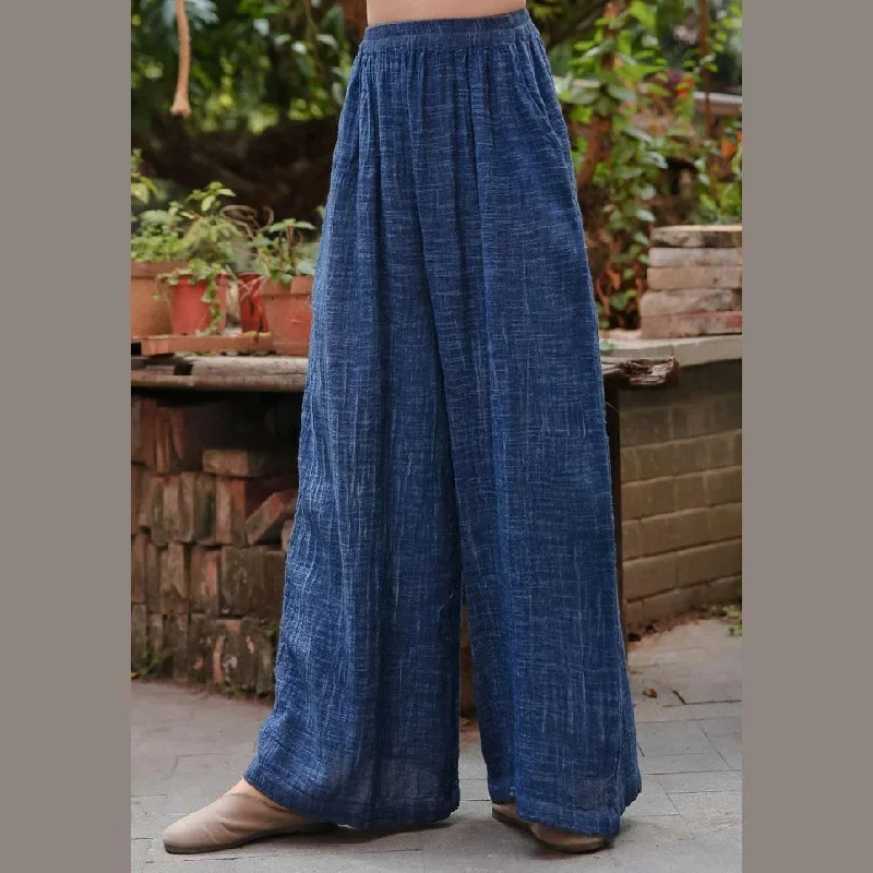 vintage-blue-elastic-waist-wide-leg-pants-cotton-linen-women-long-pants