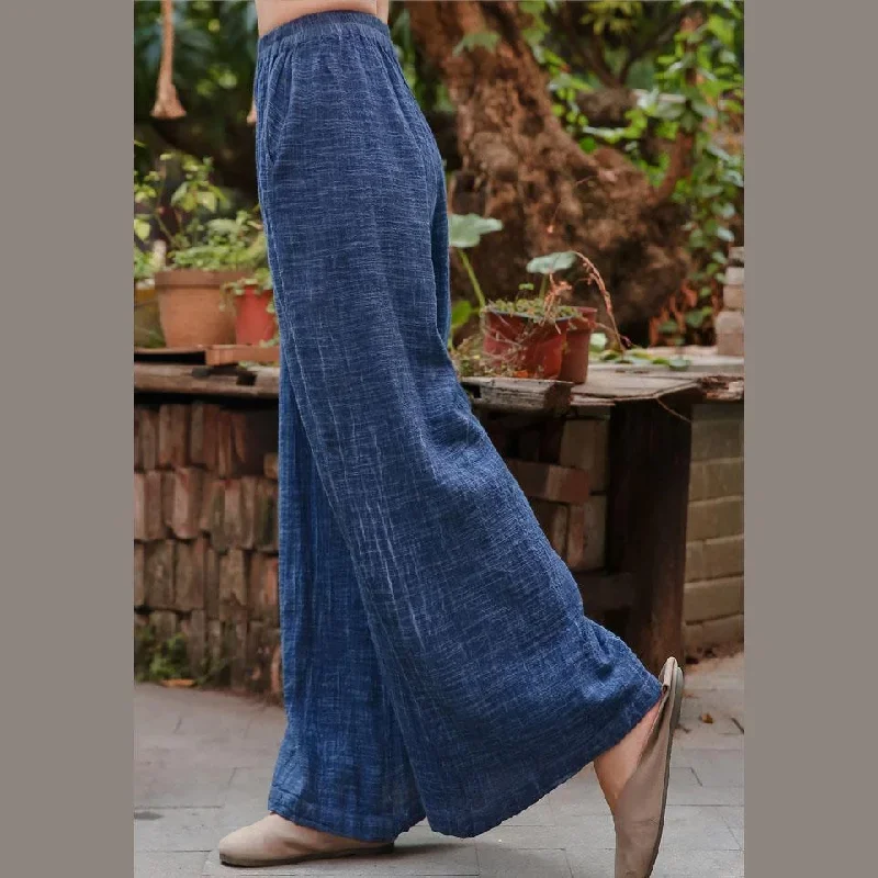 vintage-blue-elastic-waist-wide-leg-pants-cotton-linen-women-long-pants