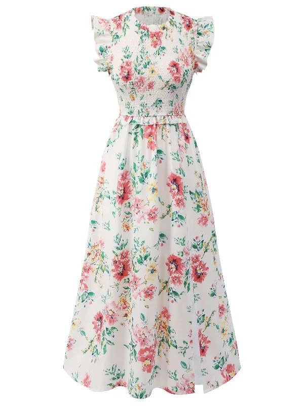 white-1940s-sleeveless-floral-ruffles-dress