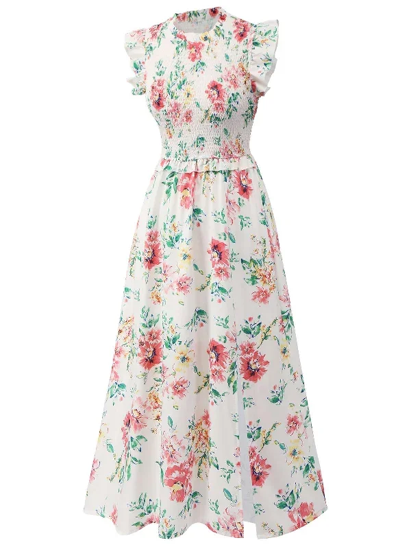 white-1940s-sleeveless-floral-ruffles-dress