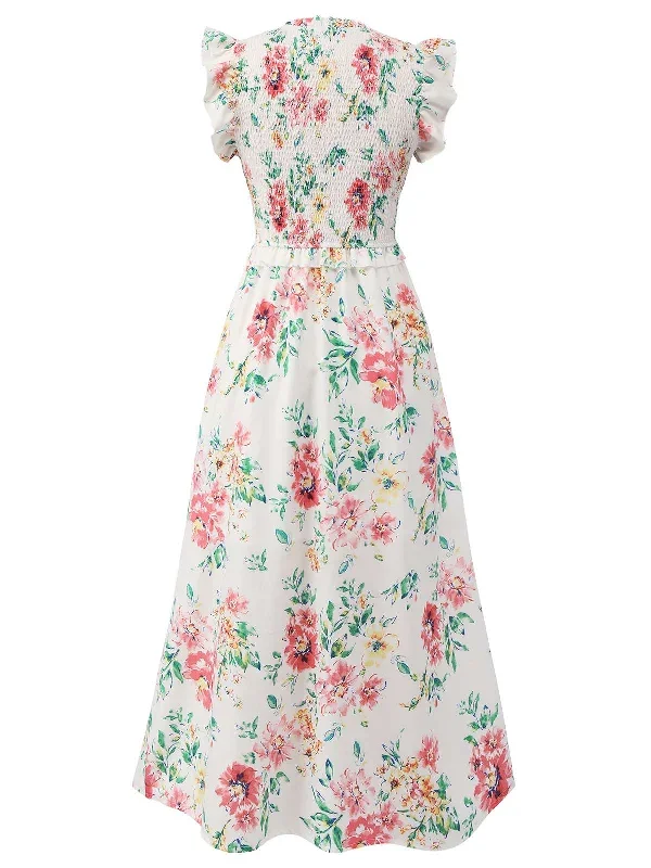 white-1940s-sleeveless-floral-ruffles-dress