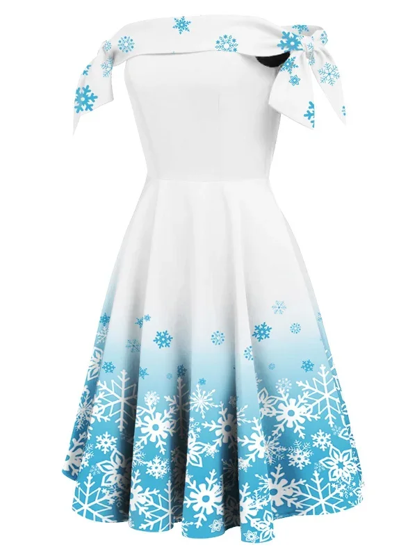 white-1950s-off-shoulder-snowflake-dress