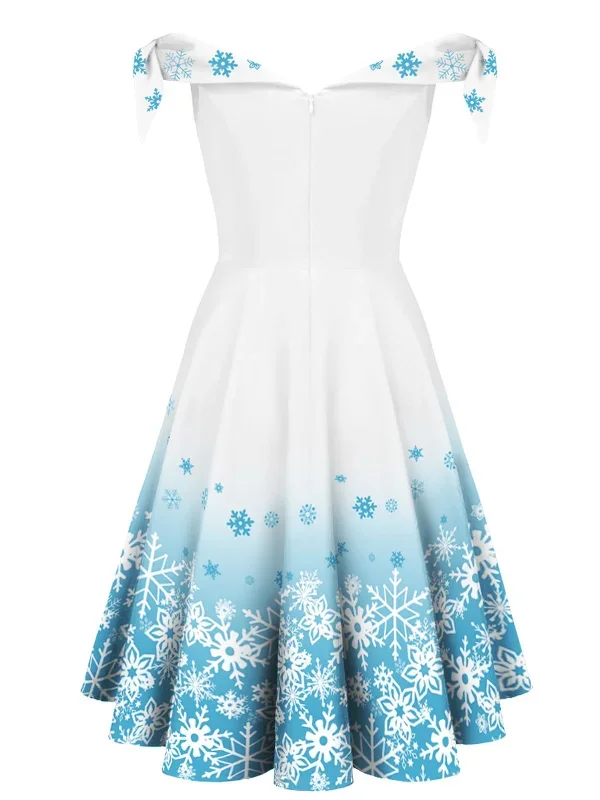 white-1950s-off-shoulder-snowflake-dress