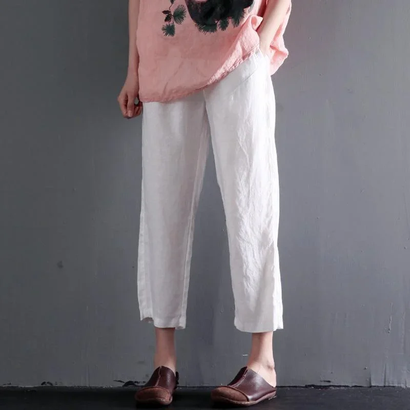 White linen summer pants think crop pants women