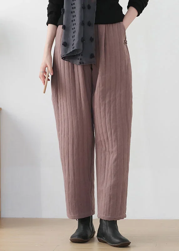 women-button-pockets-elastic-waist-cotton-lantern-pants-winter