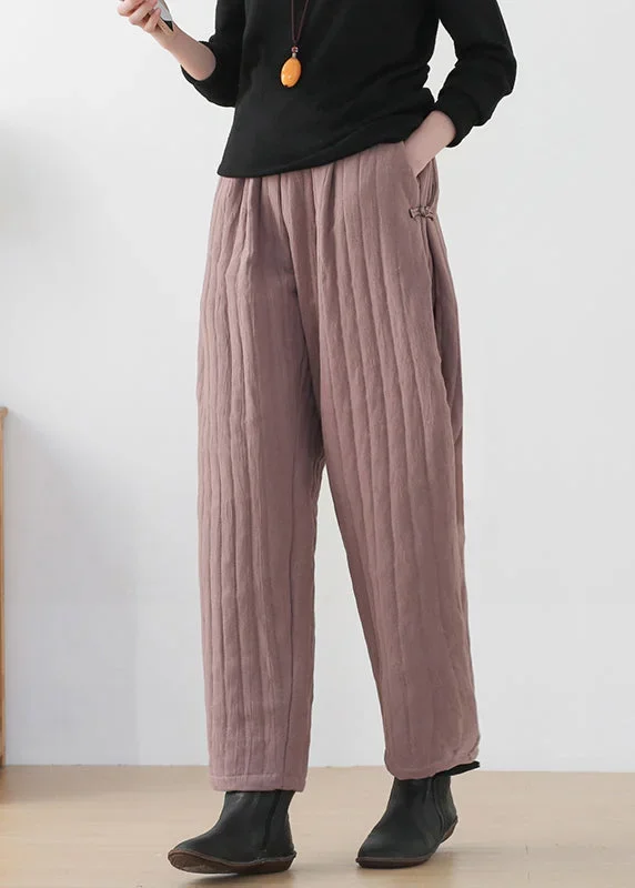 women-button-pockets-elastic-waist-cotton-lantern-pants-winter