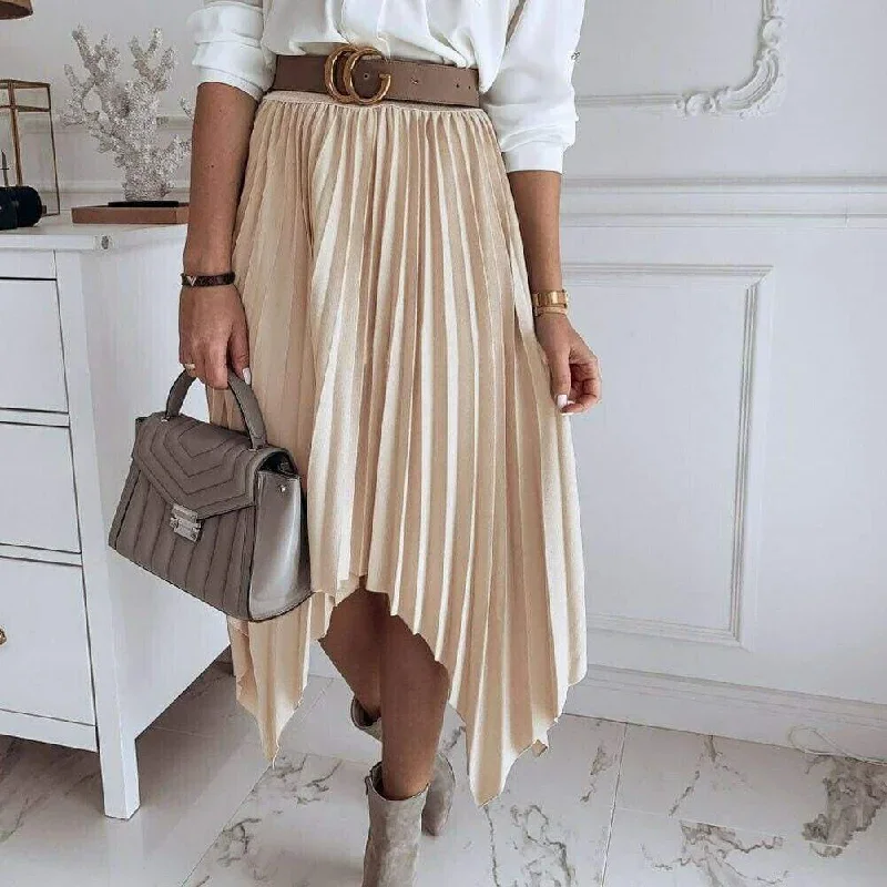 women-pleated-skirt-elastic-high-waist-solid-color-midi-a-line-casual-summer-beach-swing