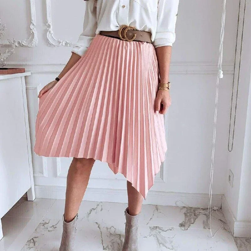 women-pleated-skirt-elastic-high-waist-solid-color-midi-a-line-casual-summer-beach-swing