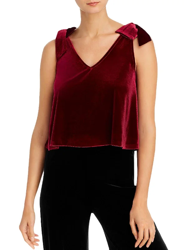 Womens Tie Shoulders Velvet Crop Top