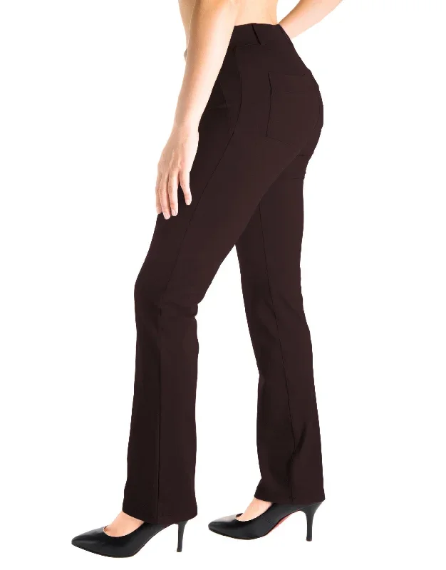 Straight Leg Yoga Dress Pants, Back Pockets (Brown)