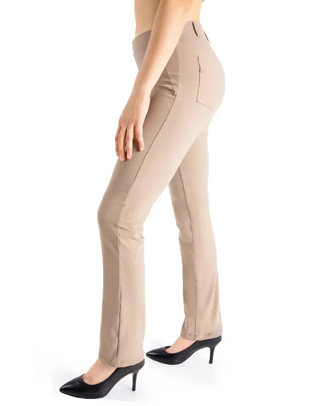 Straight Leg Yoga Dress Pants, Back Pockets (Khaki)