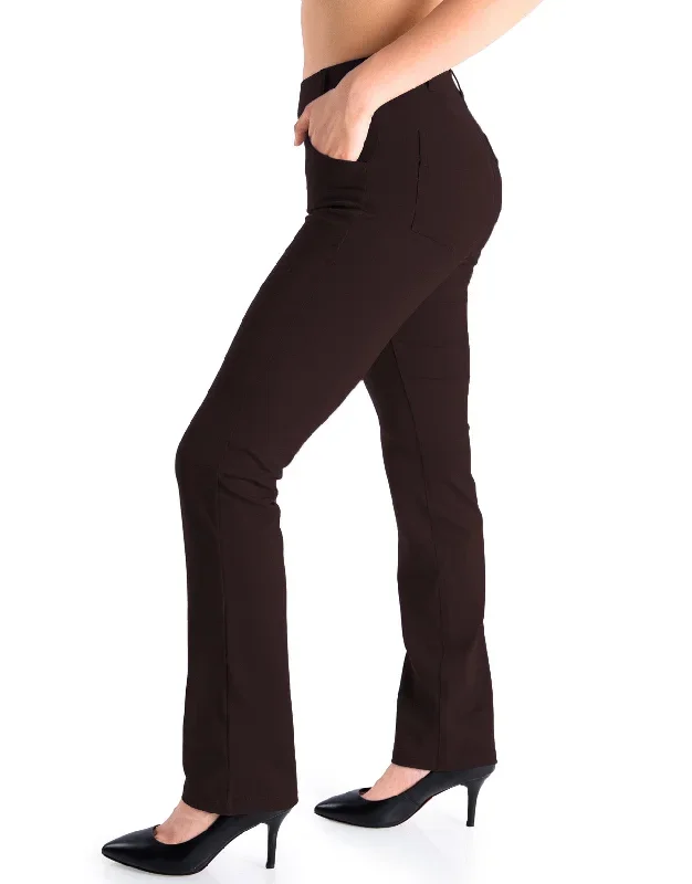 Straight Leg Yoga Dress Pants, 4 Pockets (Brown)